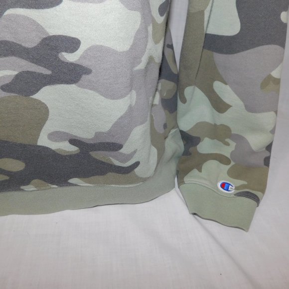 Champion Mens L Spellout Green Gray Camo Crew Neck Sweatshirt - Picture 6 of 10
